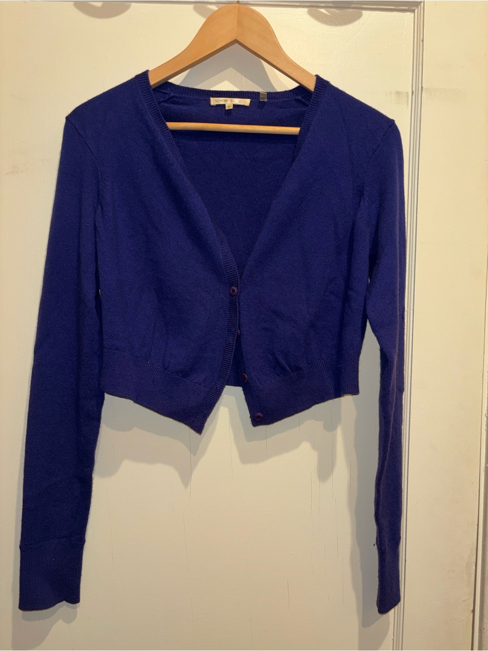 Vince Cropped V-Neck Cardigan Sweater - Deep Blue